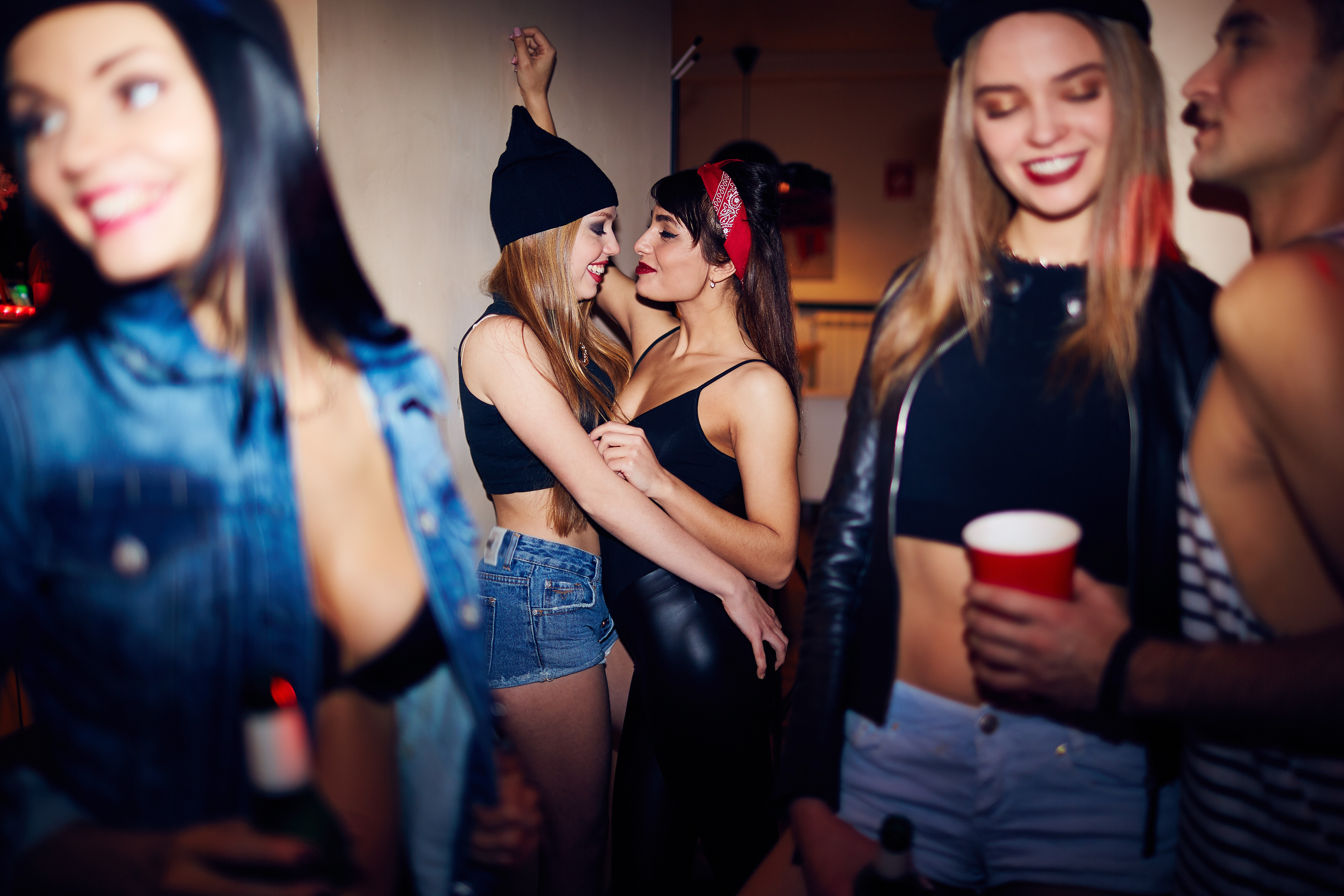 Lesbian kissing nightclub