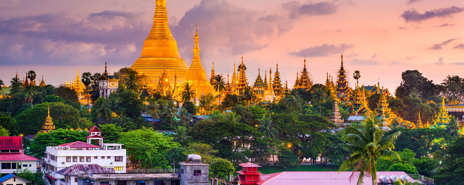 Yangon, Myanmar skyline at Shwedagon Pagoda.