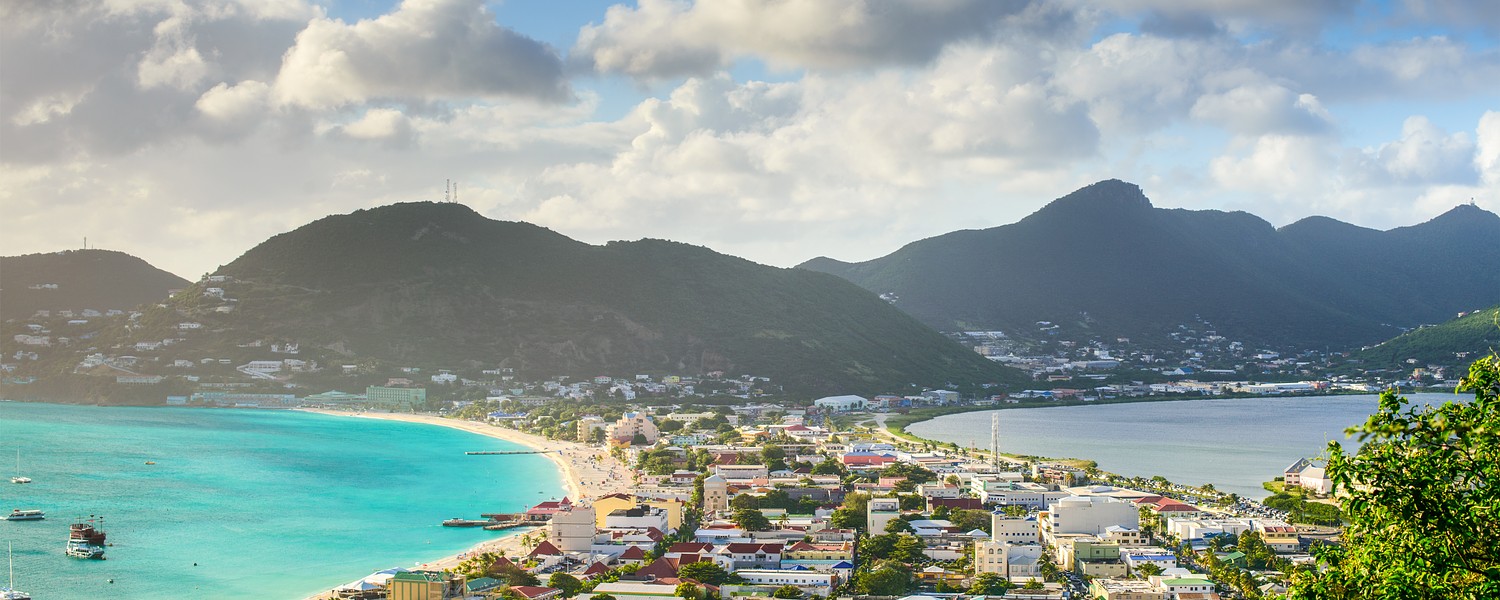 Philipsburg, Sint Maarten, cityscape at the Great Salt Pond.