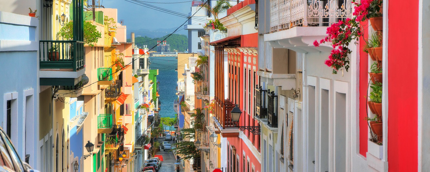 Beautiful typical traditional vibrant street in San Juan, Puerto Rico