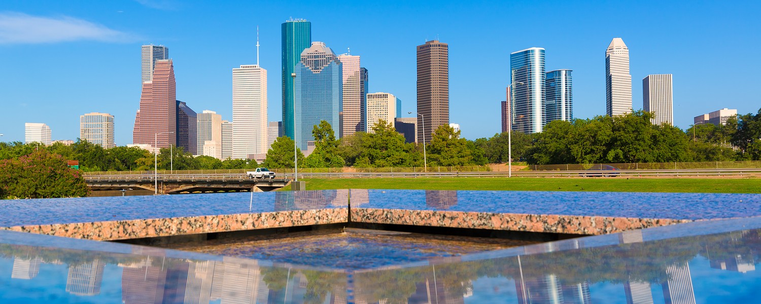 Houston skyline and Memorial reflection - Texas, USA
