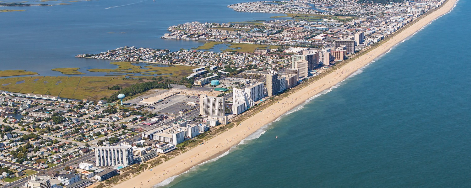 Aerial view of town of Ocean City Maryland