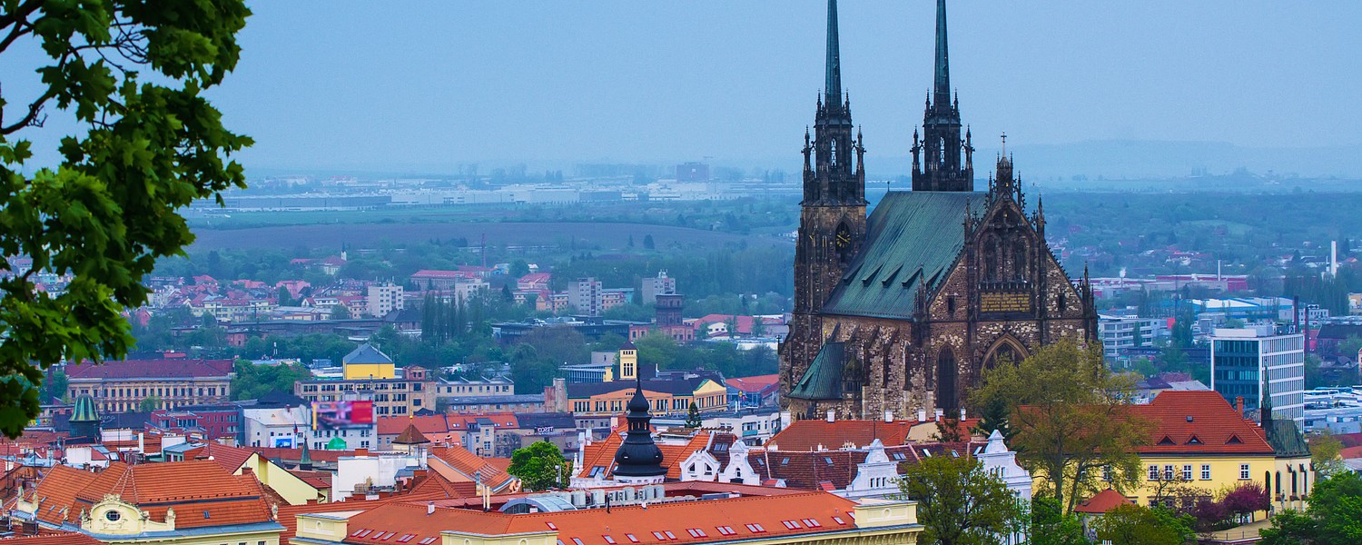 View to the red roofs of Brno city with cathedral, Czech Republic