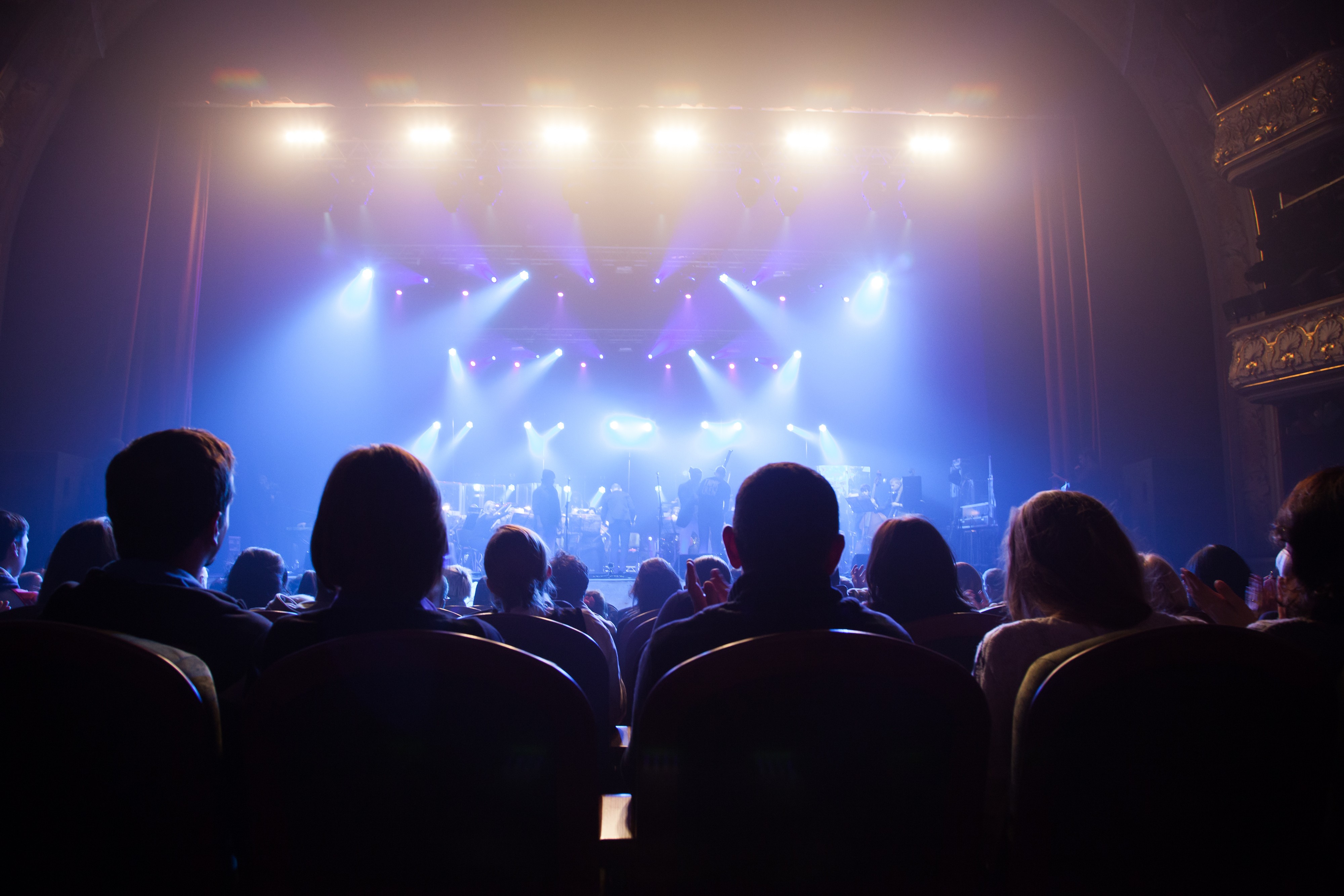 Theatre audience. Концертный зал с людьми. Зал со сценой. Сцена со зрителями. Вид со сцены.